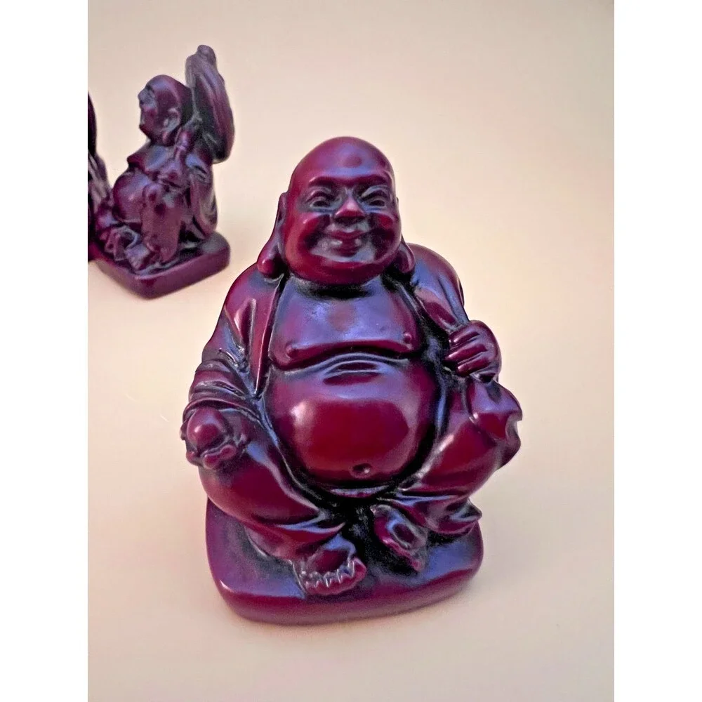 Lot of 8 Miniature Buddha and Happy Buddha Figurines - Stone, Resin, Ceramic
